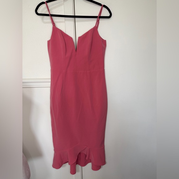 Bardot Kristen peplum midi dress melon color size 6 - Picture 3 of 9